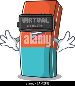 Trendy eraser character wearing Virtual reality headset Stock Vector