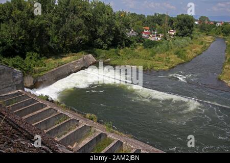 Overflow of Iskar Dam.  Lake water release. Stock Photo