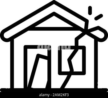 Destroyed house icon, outline style Stock Vector