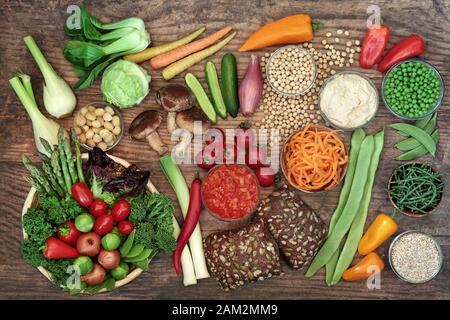 Low glycemic food diabetics for fitness and good health with foods high in vitamins, minerals, antioxidants, smart carbs, omega 3 and protein. Stock Photo