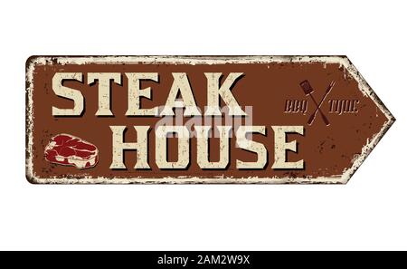 Steak House vintage rusty metal sign on a white background, vector illustration Stock Vector