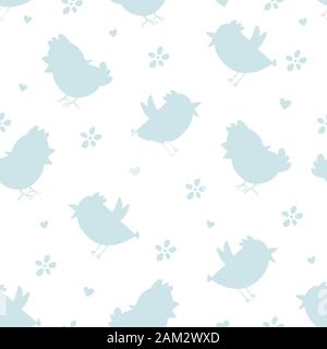 Seamless pattern with chick's, flowers. Pastel child print on fabric, textile, wallpaper. Vector cartoon illustration. Spring Easter holiday backgroun Stock Vector