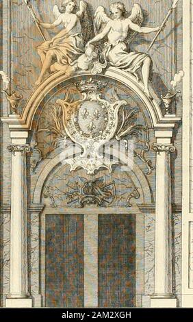 Description de la pompe funebre faite dans l'eglise de la Sainte Chapelle du roi à Dijon, le 13 décembre 1740, après la mort de tres-haut, tres-puissant, et tres-excellent prince, Louis-Henri duc de Bourbon, prince de Condé, prince du sang, pair et grand maitre de France, gouverneur de Bourgogne . rn j^. ?.-:&gt;! tie de décoration ju/qu a 1 ouverture de la porte de lEglife.Ce Portique renfoncé de cinq pieds, étoit flanqué dedeux grands avant-corps de vingt-deux pieds de large cha-cun , dune architedrure fimple, mai$ noble ; ils étoientfermés à leurs extrémités par deux panneaux ravalés enfor Stock Photo