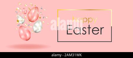 EASTER SALE. banner. chicken on a yellow background. Happy easter. Poster or postcard horizontal format. Spring break. Bright colours. Realistic desig Stock Vector