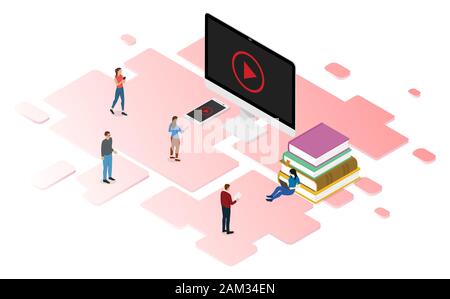 video tutorials online cloud technology with isometric modern style illustration Stock Photo