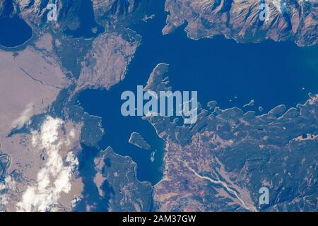 USA - 22 Oct 2018 - Jackson Lake, in the state of Wyoming's Grand Teton National Park USA is a natural remnant of glacial gouging and was enlarged by Stock Photo