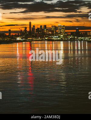 The view towards Canary Wharf from City Airport, London, UK Stock Photo