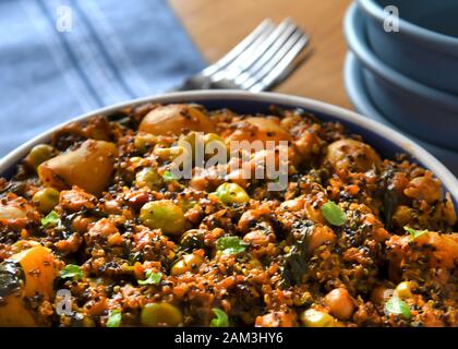 plant based chickpea and quinoa curry  with potatoes  shot room for copy space added filter Stock Photo