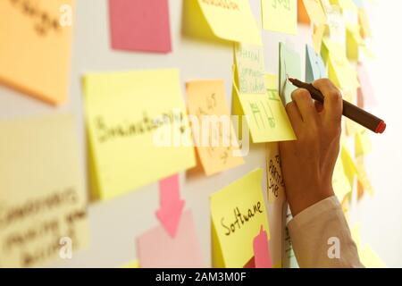 Business people use sticky notes post, writing down ideas. Teamwork. Stock Photo