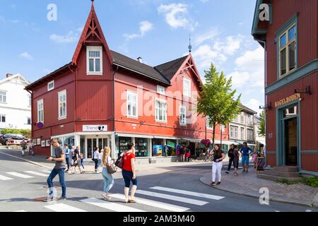 Lillehammer, Norway, July 18, 2019: Town center Lillehammer. Ski resort town in southern Norway and well known from the Olympic winter games in 1994. Stock Photo
