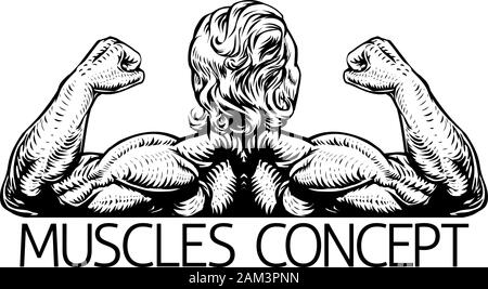 Back Muscles Bodybuilder Strong Arms Concept Stock Vector
