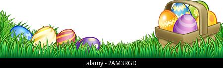 Easter Eggs Basket Background Stock Vector