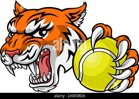 Tiger Tennis Player Animal Sports Mascot Stock Vector