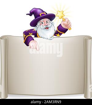 Wizard Cartoon Character Scroll Sign Stock Vector