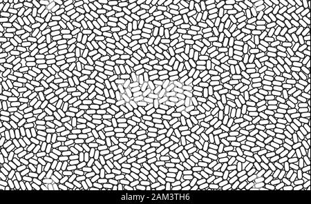 Black and white texture. Irregular array or matrix of random ovals. Vector illustration for print, textile, fabric, package, wrapping or cover. Stock Vector