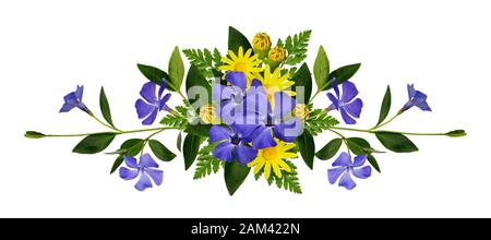 Periwinkle and daisy flowers composition isolated on white Stock Photo