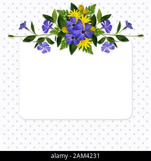 Periwinkle and daisy flowers composition and a card for background Stock Photo