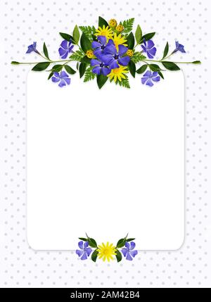 Periwinkle and daisy flowers composition and a card for background Stock Photo
