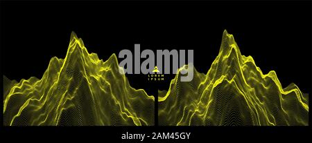 Landscape background. Terrain. Cyberspace grid. 3d technology vector illustration with particle. Stock Vector