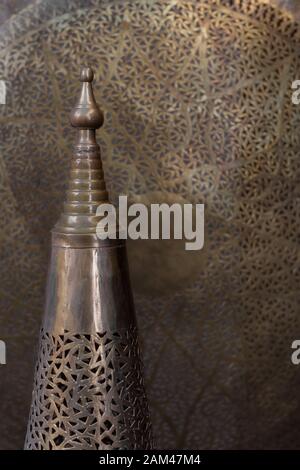 Moroccan, Arabian lamp with intricate decor. Concept for Moroccan and Arabian culture and design. Stock Photo