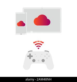 Cloud gaming on tablet and phone. Vector illustration Stock Vector