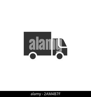 Delivery truck icon in flat style. Van vector illustration on white isolated background. Cargo car business concept. Stock Vector
