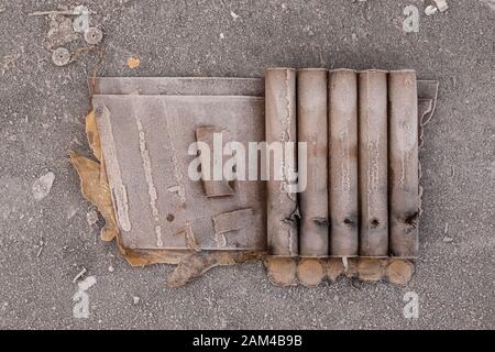 Remnants of fireworks and packagings spoil the streets after the traditional new years celebration Stock Photo