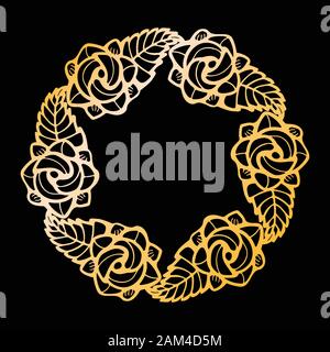 Six Roses Garland Decoration Stencil Stock Vector