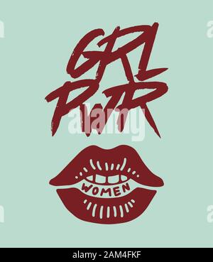 Feminism slogan in vintage style. Girl power and body positive concept. Motivational Quote. Women s rights. Lettering phrase. Sticker for posters and Stock Vector