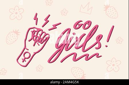 Feminism slogan in vintage style. Girl power and body positive concept. Motivational Quote. Women s rights. Lettering phrase. Sticker for posters and Stock Vector