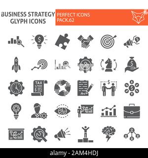 Business strategy glyph icon set, finance symbols collection, vector sketches, logo illustrations, strategy icons, business signs solid pictograms Stock Vector