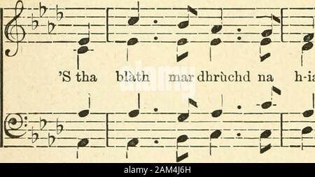 A' choisir-chiuil : the StColumba collection of Gaelic songs, arranged for part-singing . rallentando. :^^:. 2 S ann thig an siod am fasan airDo chuailean maiseach donn, Siiil chorrach as glan sealladh learn,Mar dhearcagan nan torn ;Do ghruaidhean mar na rosanNuair a bhios iad 6g us fann,S do shlios mar fhaoileann mara,No mar chanach geal nam beann. 3 Mo chailin chruinn, dheas, fhuranach,Tha urram ort nach gann, S tu thogadh smal us mi-ghean dhiom,An uair bhiodh m inntinn trom ; S tu dheanadh trie dhomh urachadh,S bu shunndach thogadh fonnLe guth mar cheol na f idhleNo mar smeorach bhinn nam