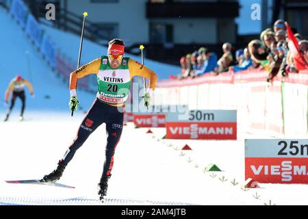 Trento, Italy. 11th January 2020; Lago Di Tesero, Val Di Fiemme, Trento, Italy; International Ski Federation World Cup, FIS Nordic Combined Val Di Fiemme, Fabian Riessle (GER) - Editorial Use Credit: Action Plus Sports Images/Alamy Live News Stock Photo