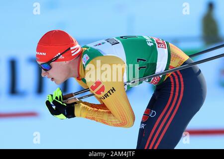 Trento, Italy. 11th January 2020; Lago Di Tesero, Val Di Fiemme, Trento, Italy; International Ski Federation World Cup, FIS Nordic Combined Val Di Fiemme, Fabian Riessle (GER) - Editorial Use Credit: Action Plus Sports Images/Alamy Live News Stock Photo