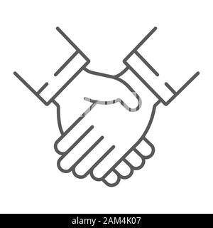 Handshake thin line icon, business and deal, partnership sign, vector graphics, a linear pattern on a white background, eps 10. Stock Vector