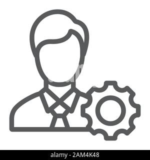 Business ethics line icon, business and moral, man with cogwheel sign, vector graphics, a linear pattern on a white background, eps 10. Stock Vector