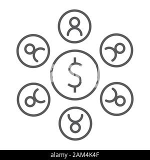 Human managment thin line icon, business and team, teamwork sign, vector graphics, a linear pattern on a white background, eps 10. Stock Vector