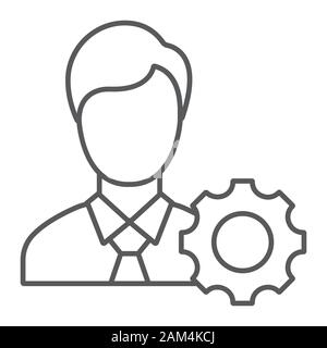 Business ethics thin line icon, business and moral, man with cogwheel sign, vector graphics, a linear pattern on a white background, eps 10. Stock Vector