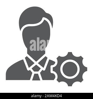 Business ethics glyph icon, business and moral, man with cogwheel sign, vector graphics, a solid pattern on a white background, eps 10. Stock Vector