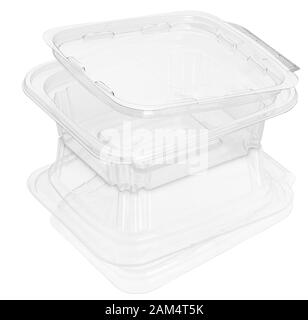 Empty transparent plastic food container isolated on white with clipping paths Stock Photo