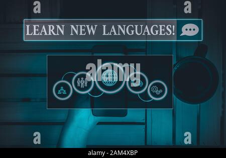 Handwriting text Learn New Languages. Conceptual photo developing ability to communicate in foreign lang Picture photo system network scheme modern te Stock Photo