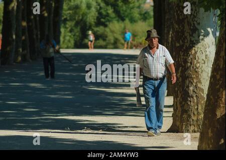 COIMBRA, PORTUGAL - 16 Jul 2016 - People try to keep cool during a heatwave in Coimbra Portugal Stock Photo