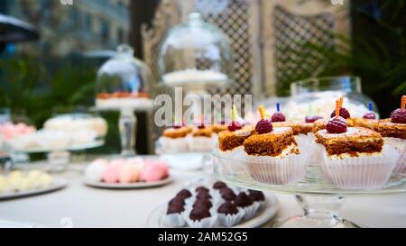 Candy Bar Wedding, candy buffet, delicious Candy bar at a wedding Stock Photo