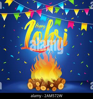 Happy Lohri Banner, Greeting Card, Punjabi Festival Celebration Stock Vector