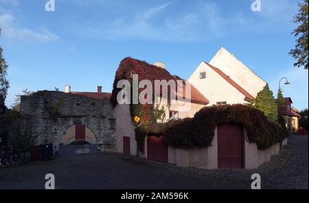 VISBY, SWEDEN ON OCTOBER 11, 2019. Street view of buildings during the autumn. Old house, homes in the town. Editorial use. Stock Photo