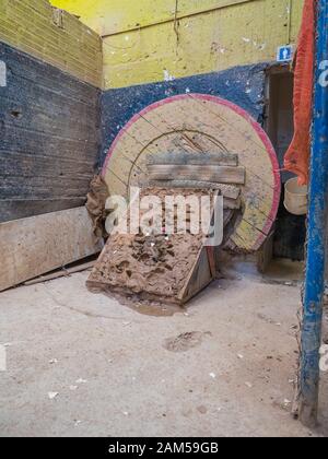 Bogota, Colombia - Septemebr 12, 2019: Colombian tejo game in the local tejo club.Tejo, also known, to a lesser degree, as turmeque, is a traditional Stock Photo