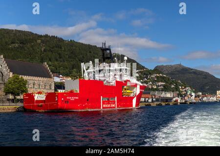 Offshore multi service standby rescue vessel Ocean Response in the port of Bergen, Norway. Stock Photo