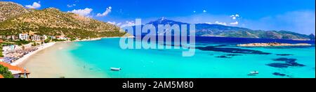 Beautiful beach of Samos island,view with turquoise sea and mountains,Greece. Stock Photo