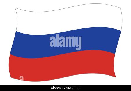 Modern red white and blue stripes of a Russian flag waving in the wind Stock Vector