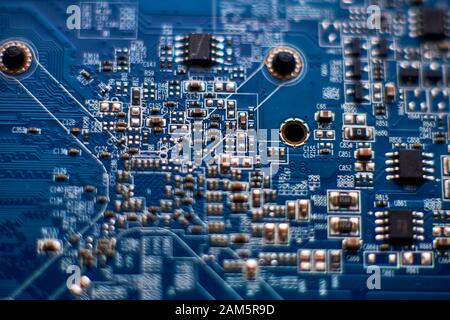 printed circuit Board with chips and radio components electronics Stock Photo